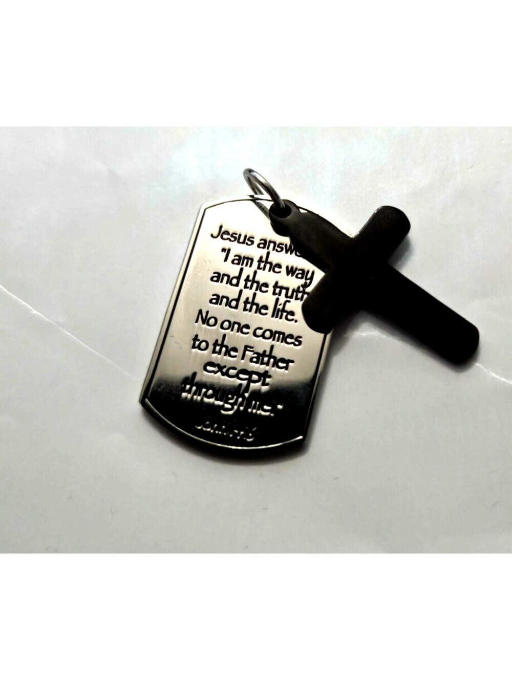 Michael Anthony Jewelry John 14:6 Dog Tag Cross Pendant Stainless Steel NOS
